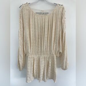 Free People Flowy Cream Sequin Blouse- Size Medium